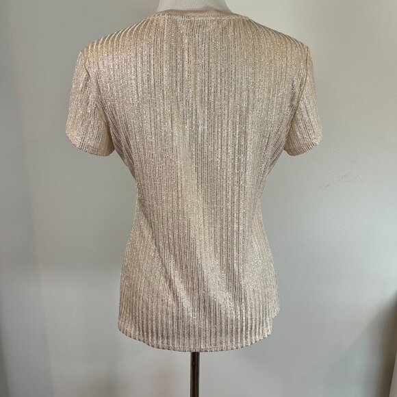 TED BAKER LONDON Women’s Metallic Rose Gold Blush Catrino Metallic Fitted Tee - Picture 5 of 6